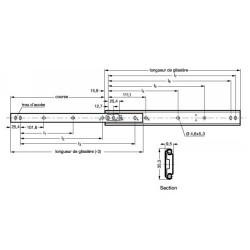 Glissières à billes charge 35 à 50 kg course 75%