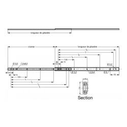 Glissières à billes charge 11 à 16 kg course 75%