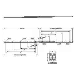Glissières à billes charge 13 à 20 kg course 100%