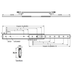 Glissière double charge 30 à 50 kg course 75%