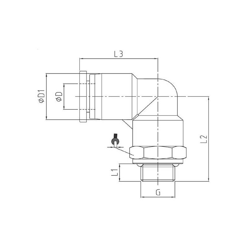 Coude autobloquant mâle 90° orientable filetage cylindrique