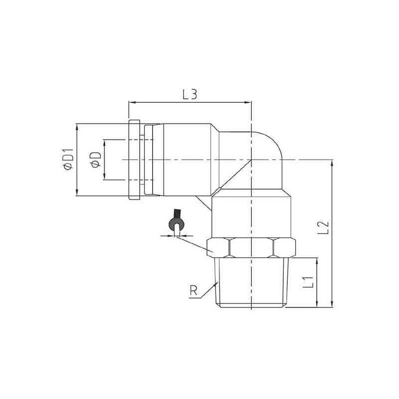 Coude autobloquant mâle 90° orientable filetage conique