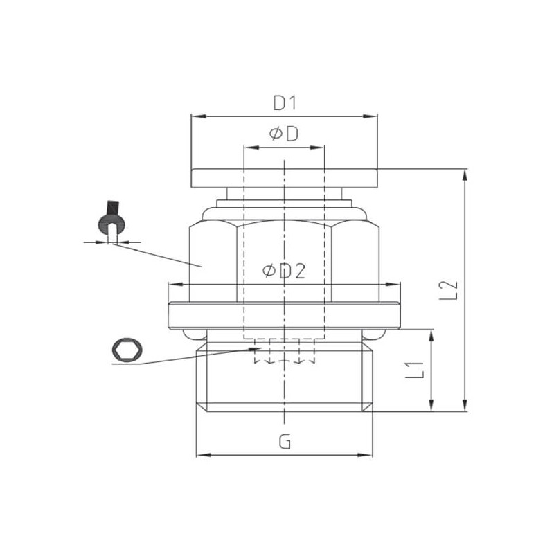 Raccord autobloquant droit mâle cylindrique métal