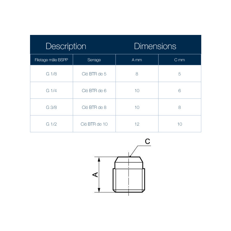 Bouchon mâle cylindrique 6 pans creux - A20