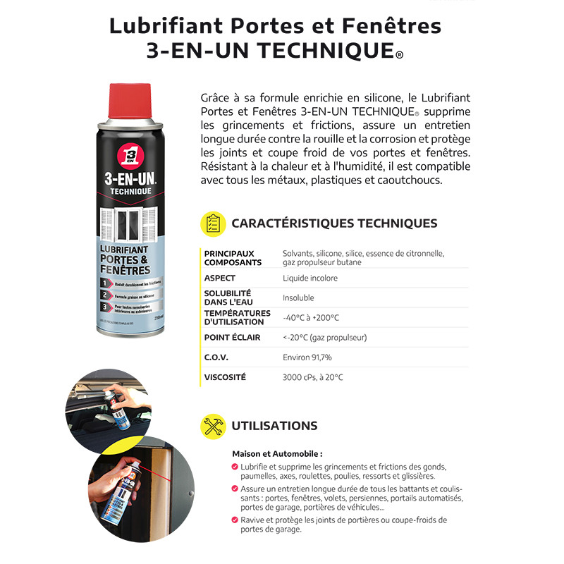 3EN1 Lubrifiant porte et fenêtre 250ML